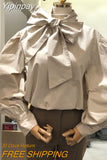Yipinpay Shirt Women Femininas Blusas Mujer Style Temperament Bow Tie Loose Slim Long Sleeve Shirt Tops Retro Black Shirts