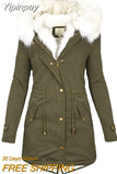 Yipinpay Women Winter Hooded Coat 2023 Luxury Long Sleeve Zipper Jacket with Detachable Fur Collar New in Outwears Female Clothing