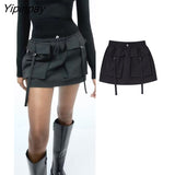Yipinpay Women Fashion Pockets Mini Skirt 2023 Spring Autumn Sexy Solid High Waist Vintage Skirt Casual Streetwear