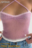 yipinpay Top Women Y2K Crop Top Backless Tank Top Knit Vest Summer Clothes Streetwear Skinny Sleeveless Cami Top Off Shoulder Top