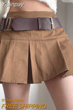 Yipinpay Y2k Vintage Belt Pleated Skirt Women Summer Sexy Korean High Waist A-line Mini Skirt Casual Preppy Style Kpop Streetwear