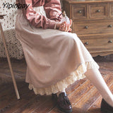 Yipinpay Women Skirt A-line Lace patchwork Double layer Vintage Korean style Sweet female skirt Long faldas largas mujer 2023 HOT