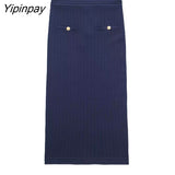 Yipinpay Women Solid Knitted Sets Single Breasted Tops+Mid-Calf Sheath Skirts Sets 2023 Elegant Long Sleeve Casual Sweater