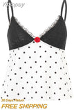 Yipinpay Women Vintage Retro Camisole Sleeveless Tops V-neck Backless Lace Patchwork Dots Print Summer Vest for Party Club