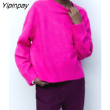 Yipinpay Fashion Women Loose Knitted Sweater 2023 Spring Autumn Vintage O-neck Long Sleeve Female Sweet Pullovers Chic Tops