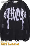 Yipinpay Retro Gothic Print Pullover Sweaters Women's Y2K Street Trend Ripped Sweater Couple Casual Loose Joker Sweater Coat Top