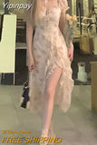 Yipinpay Elegant Short Sleeve Dress Woman Casual 2023 Summer Sexy Party One Piece Dress Korean Fashion Beach Vintage Midi Dress