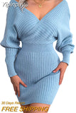 Yipinpay Women Knitted Dress Fall Winter 2023 Chic Elegant Vintage Luxury Designer Sexy Bodycon Long Sleeve Clothes Evening Party Prom