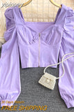 yipinpay Sexy Zipper Crop Tops Female Ruched Casual Vintage Long Sleeve Blusas Women Korean Elegant Camisas Club Short Shirt