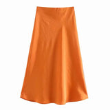Yipinpay 2024 New Elastic Waistline Simple Full-Color Satin Full-Length Skirt