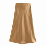 Yipinpay 2024 New Elastic Waistline Simple Full-Color Satin Full-Length Skirt