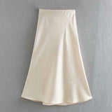 Yipinpay 2024 New Elastic Waistline Simple Full-Color Satin Full-Length Skirt