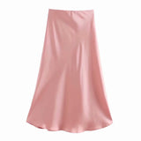 Yipinpay 2024 New Elastic Waistline Simple Full-Color Satin Full-Length Skirt