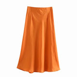 Yipinpay 2024 New Elastic Waistline Simple Full-Color Satin Full-Length Skirt
