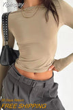 Yipinpay Sleeve T Shirt Women Slim Fit Pullovers T-shirts Spring Autumn Streetwear O Neck Female Basic Tee Y2k Clothes Crop Tops