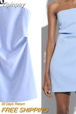 Yipinpay Blue Mini Dress Woman Off Shoulder Short Dresses For Women Pleated Strapless Sexy Corset Dress 2023 Evening Party Dresses