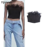Yipinpay 2023 Women's Sexy Solid Color Feather Tops Fashion Sleeveless Shirts Comfort Tank Up Female Slim Suspender Lingerie