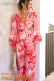 Yipinpay Fashion Floral Print Cut Out Jumpsuit Women Casual V-Neck Hollow Out One Piece Suit Elegant Puff Sleeve Waistless Outfit