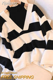 Yipinpay Halter Pullovers Women Sweater Ulzzang Fake Two Piece Striped Sweet Baggy Gentle Clothes Striped Sweater Mujer Tops
