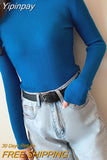 Yipinpay Turtleneck Sweater Women Autumn Casual Thin Long Sleeve Tops Base Knitted Sweaters Solid Color Slim Stretch Pullovers