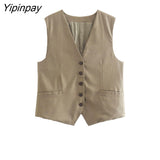 Yipinpay 2Pcs Ladies Vest Blazer Sets 2023 Pretty V-neck Solid Single Breasted Jacket+A-Line Short Trousers With Belt Basic Suits