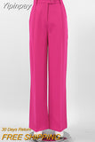 Yipinpay Rose Pink Elegant Pleated Pant Women Spring 2023 High Waisted Wide Legs Pants Casual Ladies Office Floor-Length Pant