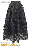 Yipinpay Dot Women Skirt Black 2023 Spring Summer New Korean Fashion Trend Patchwork Mesh Skirt Streetwear Dress Black Largas