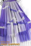 yipinpay Luxury Fashion Fairy Grunge Tutu Skirt Women Spell Color Charming Mesh Patchwork Long Tulle Skirts Chic Princess Skirt