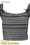 Yipinpay MO Plaid Square Collar Sexy Backless Bustier Corset Crop Tops Women Sleeveless Top Cropped Club Fashion Outfit