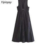 Yipinpay Women Elegant Solid Long Dresses 2023 Summer Zipper Sleeveless Oversized Dresses Fashion Party Vestidos