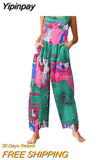 Yipinpay Women Casual Floral Print Strappy Dungarees Vintage Cotton Linen Loose Party Long Harem Overalls Rompers Jumpsuits