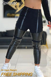 Yipinpay Contrast PU Leather High Waist Skinny Pants Female clothing y2k pants women's bottom new fashion bottom black trouser