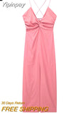 Yipinpay Knot Slip Long Dress Women Pink Sexy Summer Woman Dress 2023 Backless Elegant Party Dresses For Women Evening Dresses