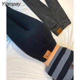 Yipinpay Winter Thickened Warm Elastic Pencil Jeans For Women Plus Velvet High Waist Skinny Denim Pants