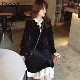 Yipinpay Black Color Dress Women Long-sleeved Dress Female 2023 New Korean Dresses for Women