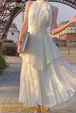 Yipinpay Sleeveless Midi Dress Woman Korea Fashion Vintage Party Dress Office Lady 2023 Summer Casual Pure Color Fairy Dress Chic