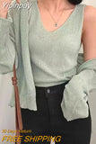 Yipinpay Sweater Women Tanks Ice Silk Top Camis Solid Casual Vest Korean Fashion Cropped Cardigan Sueters Mujer 2 Piece Set