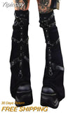 Yipinpay Style Ankle Leg Warmer Fall Winter Black Metal Buckle Leg Warmers Knitted y2k High Knee Legging Boot Socks Thigh High Socks