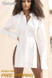 Yipinpay White Turn-down Collar Shirt Dress Women 2023 Autumn Long Sleeve Buttons Mini Dress Femme Sexy Bodycon Party Dresses