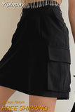 Yipinpay High Waisted Cargo Shorts Women Double Pocket Pleated 2023 Summer Casual Shorts Solid Straight Lady Pink Wide Shorts