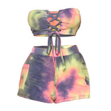 Yipinpay Women's Wear 2024 Summer Fashion Tie-Dye Printed Sexual Lace Shorts Suit