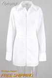 Yipinpay Long Sleeve White Shirt Dress Women Spring Solid Tunic Dresses Slim Buckle Sexy Bodycon Dress Ladies Streetwear 2023