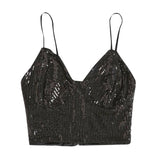 Yipinpay Blouse Summer New Women's Sequins With Bare Back Sexy V-Collar Suspenders