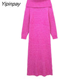 Yipinpay Warm Winter Women Long Knitted Dress 2023 Ladies Party Mid-Calf Scarf Collar Vestidos Fashion Long Sleeve A-line Swearters