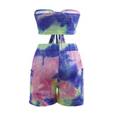Yipinpay Women's Wear 2024 Summer Fashion Tie-Dye Printed Sexual Lace Shorts Suit