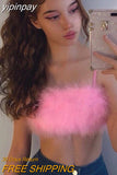 yipinpay Tank top Women Feather Top Pink Streetwear Y2K 2023 Summer Clothing Sleeveless Tops Spaghetti Strap Camis Chic Crop Top