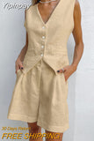 Yipinpay Summer White Elegant Cotton Linen Vacation Outfits Vest Tops And Hot Pants 2-Piece Suit 2023 Office Lady Shorts Sets