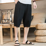 Men Summer Cotton Linen Retro Trend Horse Pants Wear Linen Casual Sports Loose Seven Points Beach Pants