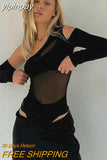 yipinpay Sleeve Bodysuit Hollow Out Bodysuit Women Y2K Clothes Irregular Patchwork Mesh Body Solid Skinny Streetwear Black Top