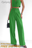 Yipinpay Elegant 2 Pieces Sets Blazer Suits V-Neck Sleeveless Button Vest Outfit Summer High Waist Wide Trousers Suits Office